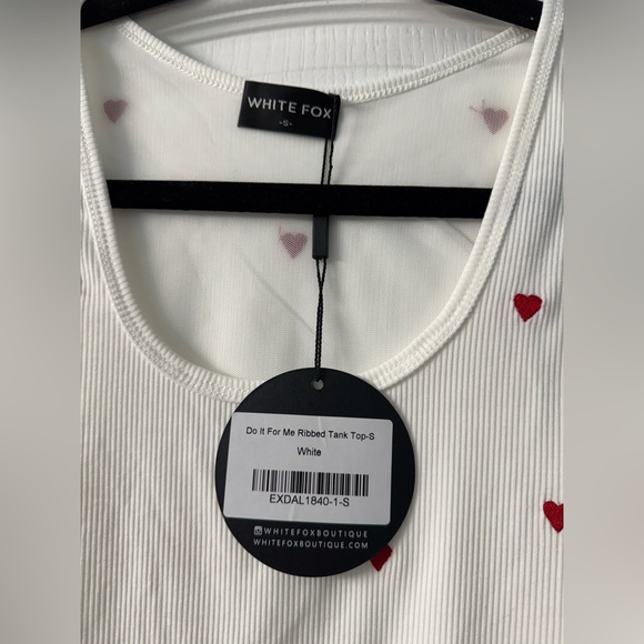 White Fox Do It For Me Ribbed Tank Top in
White with Red Hearts - Picture 9 of 11